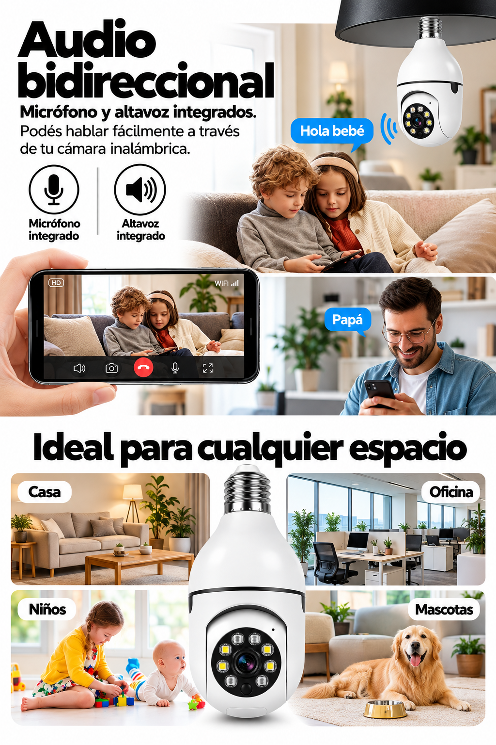 Camara foco de 360 grados ideal para donde tu quieras colocarla