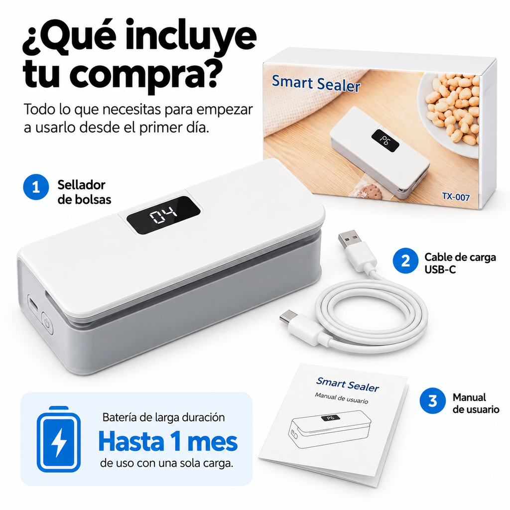 Sellador de bolsas y accesorios que incluye