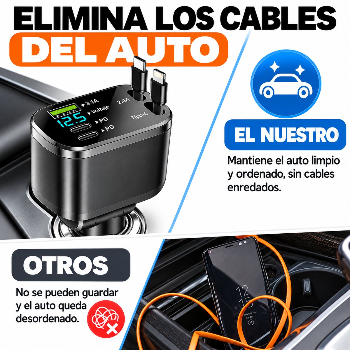 cables retráctiles y un aspecto mas ordenado