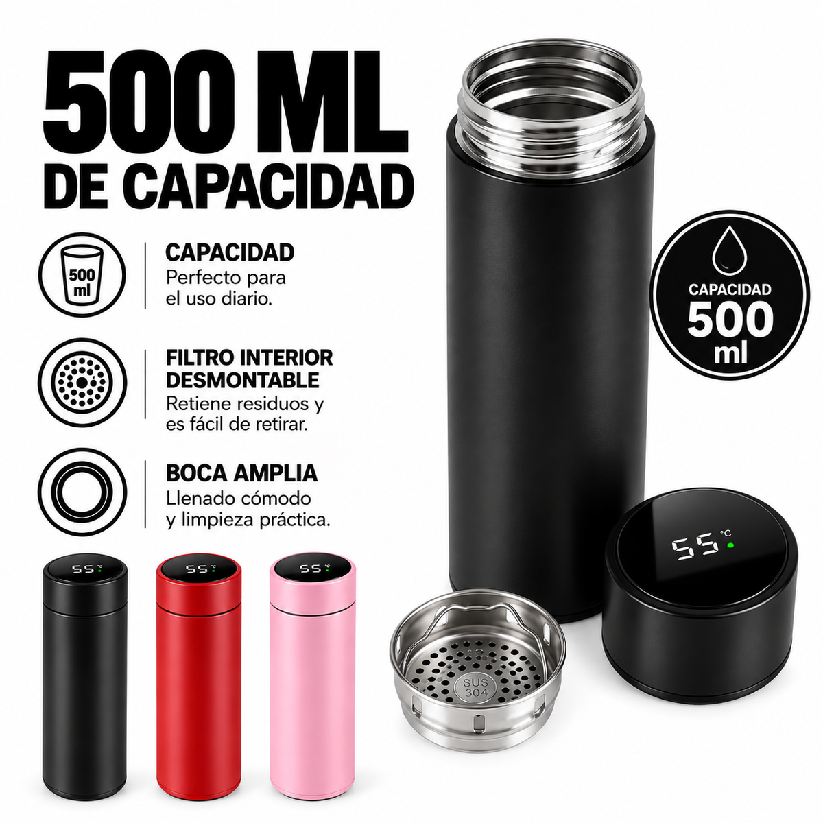 Botella térmica inteligente con 500Ml de capacidad