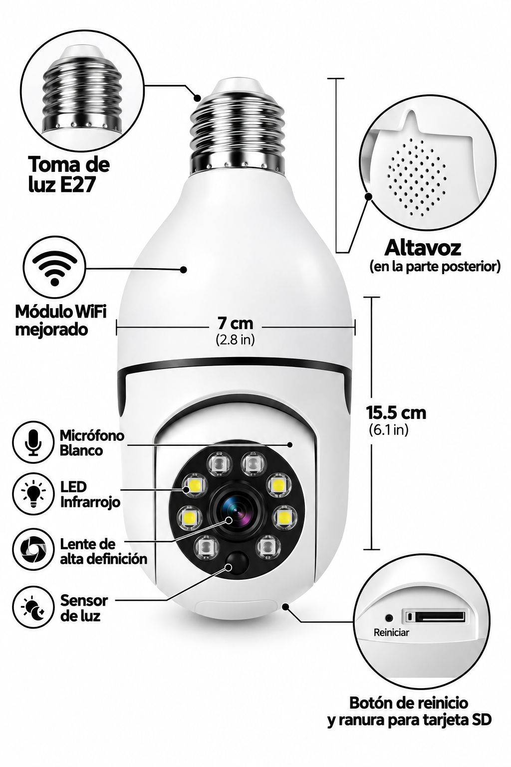 Medidas correspondientes de camara de vigilancia 360 grados