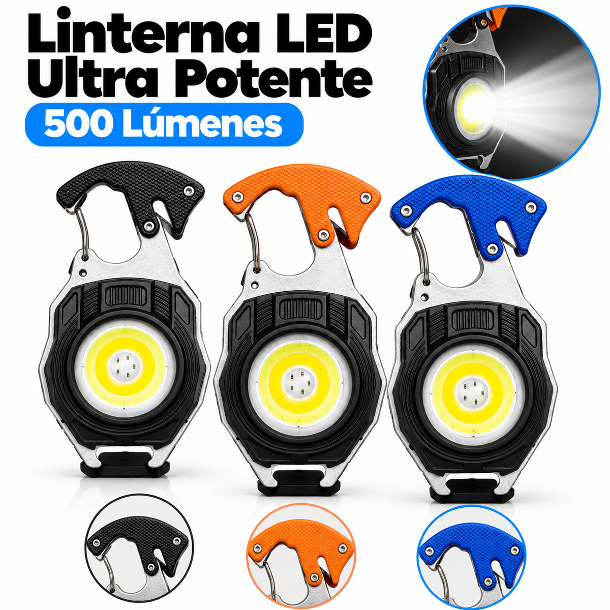Linterna muy potente de 500 Lumenes en sus 3 colores disponibles